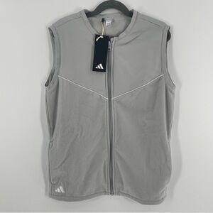 NWT Boys Adidas U Tech Grey Fleece Inside Zip Up  Pockets Golf Vest Sports